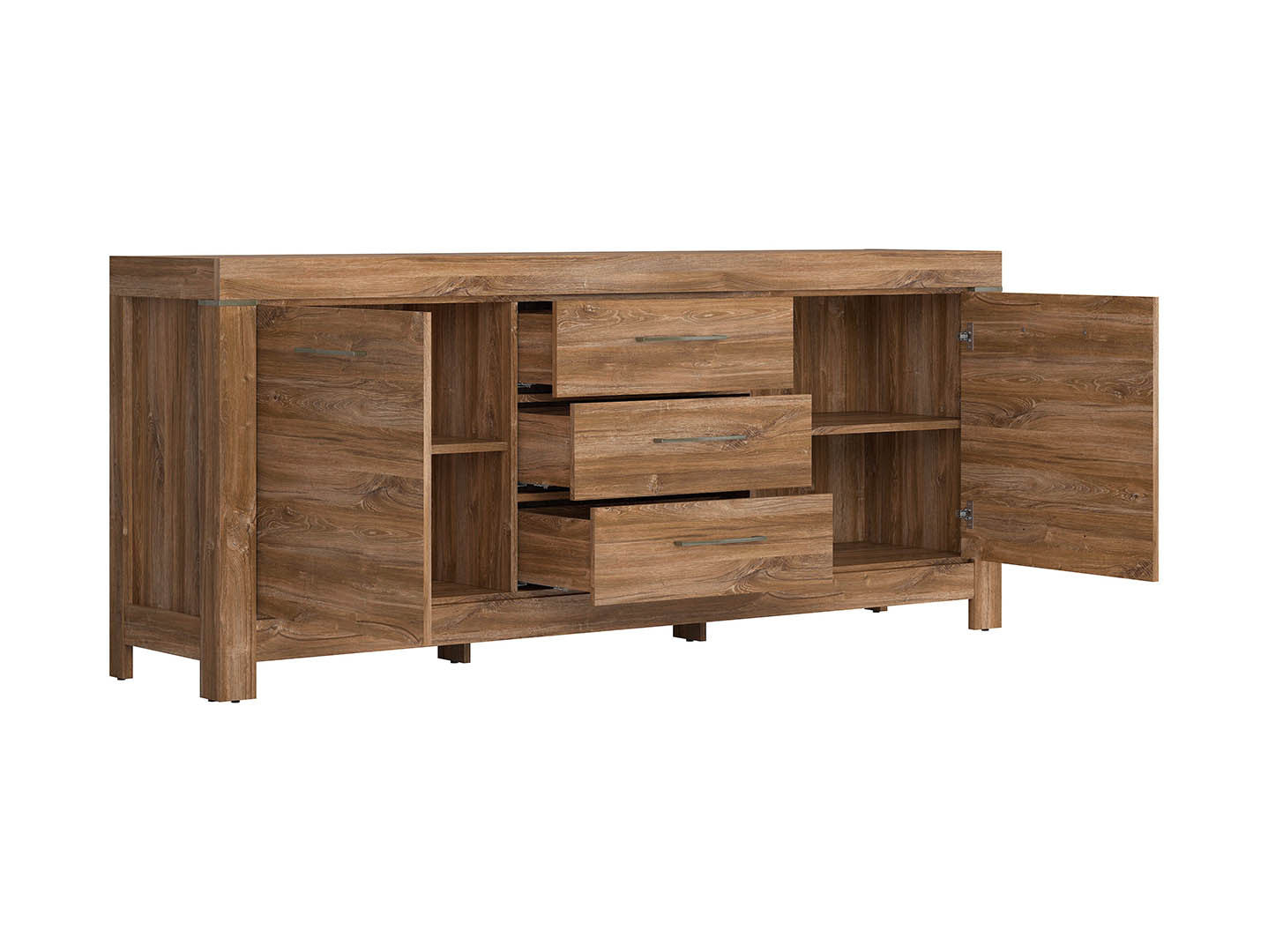 Gent Chest of Drawers | 3 Drawers & 4 Sections | Stirling Oak | 200x85cm | Soft-Close