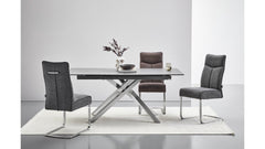 Buffy Upholstered Dining Chair – Brown & Chrome Legs | High Back with Headrest | 44×64×102 cm