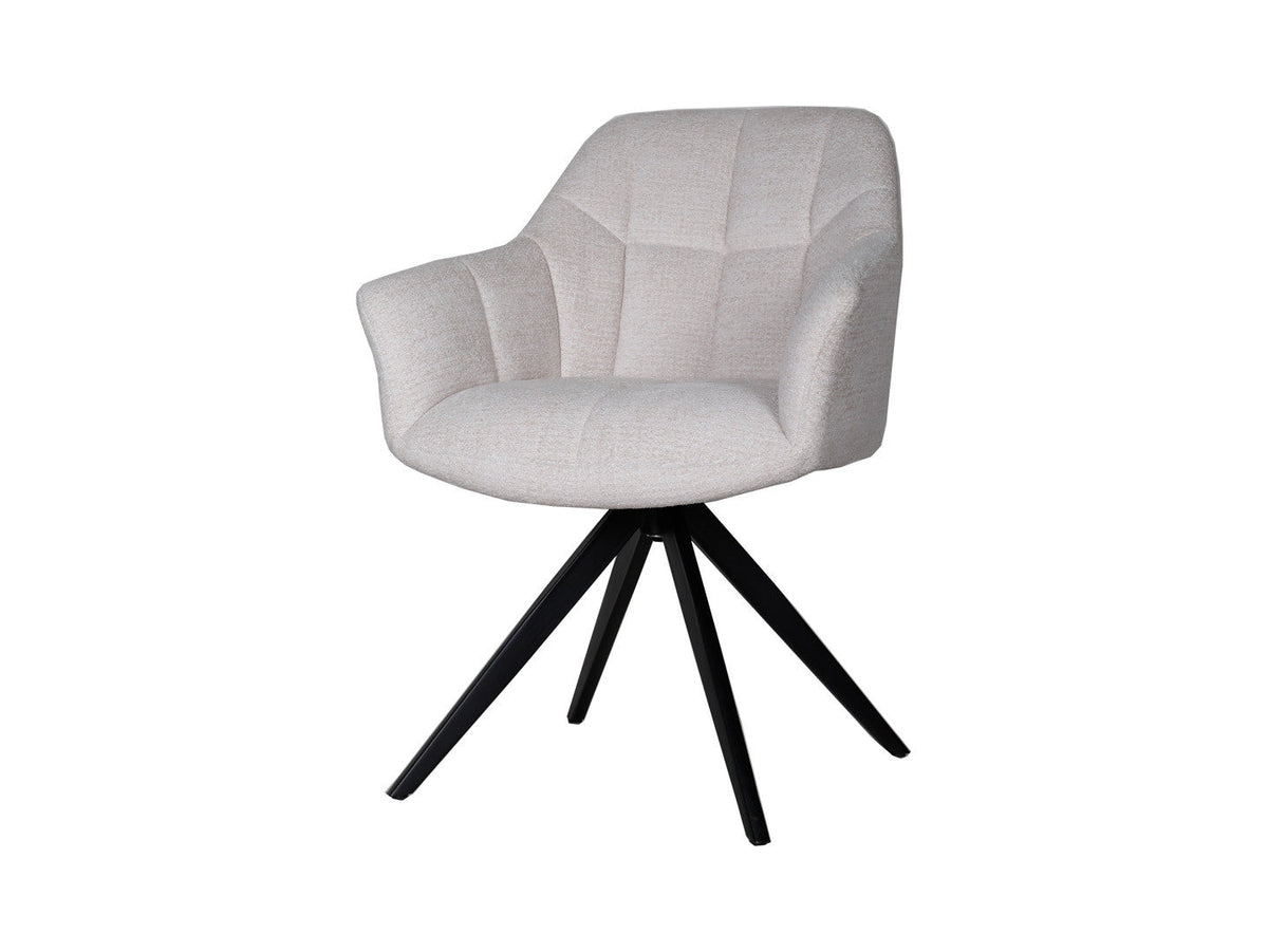 Chort Swivel Dining Chair — 360° Rotation, Soft Fabric & Black Metal Frame, Creme