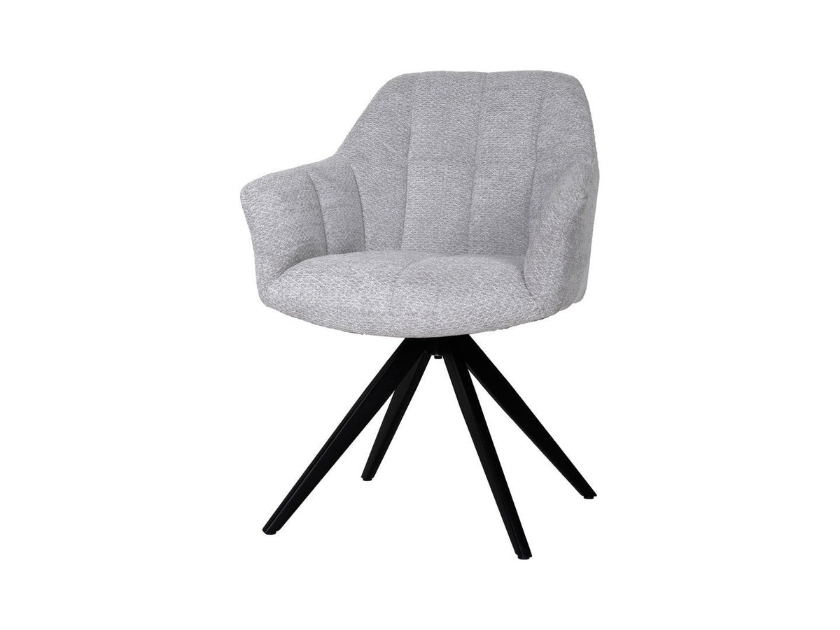 Chort 360° Swivel Chair – Grey Upholstery | Soft Foam | Decorative Stitching | Black Powder-Coated Metal Frame | 61×62×84 cm