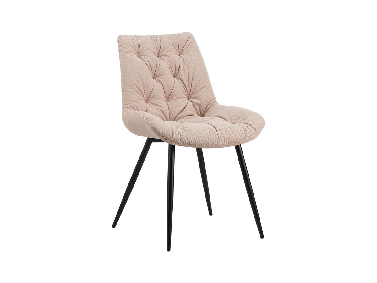 Claudio Corduroy Dining Chair – Foam-Filled with Decorative Stitching & Black Metal Legs | Light Pink | 4 Colours