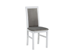 Como Upholstered Dining Chair — Grey Fabric & White Frame, Minimalist Design