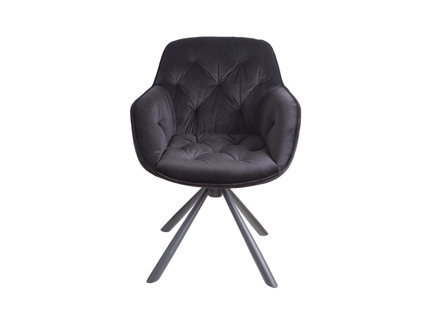 Eileen Swivel Chair — Velvet Bucket Seat, 360° Rotation & Powder-Coated Frame, Black
