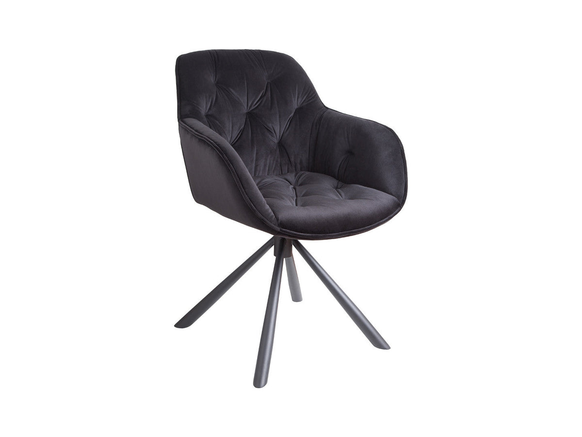 Eileen Swivel Chair — Velvet Bucket Seat, 360° Rotation & Powder-Coated Frame, Black
