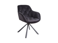 Eileen Swivel Chair — Velvet Bucket Seat, 360° Rotation & Powder-Coated Frame, Black
