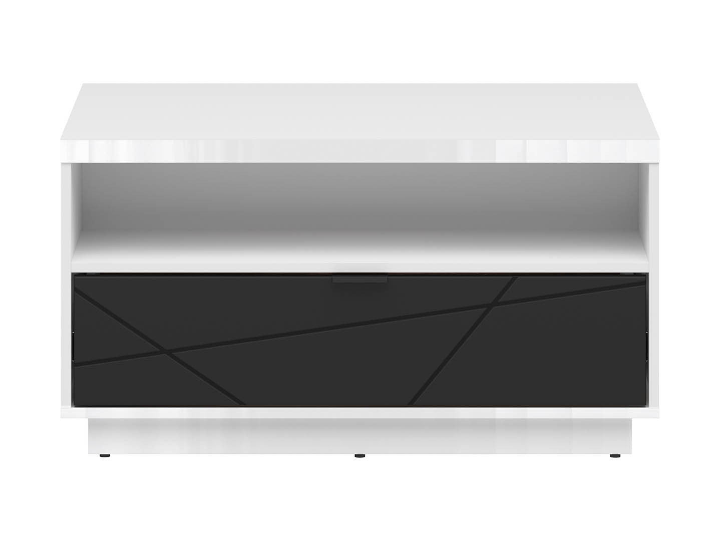 Forn Coffee Table 90 cm – White Gloss & Black Matt, Soft-Close Drawer, Magazine Shelf