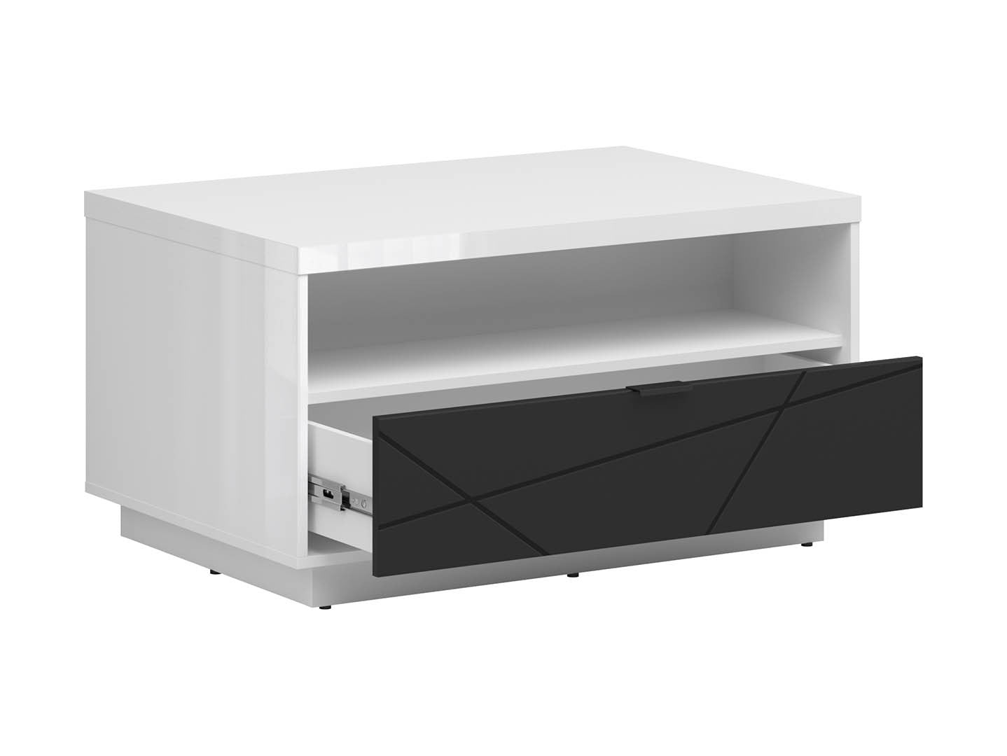 Forn Coffee Table 90 cm – White Gloss & Black Matt, Soft-Close Drawer, Magazine Shelf