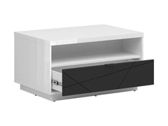 Forn Coffee Table 90 cm – White Gloss & Black Matt, Soft-Close Drawer, Magazine Shelf