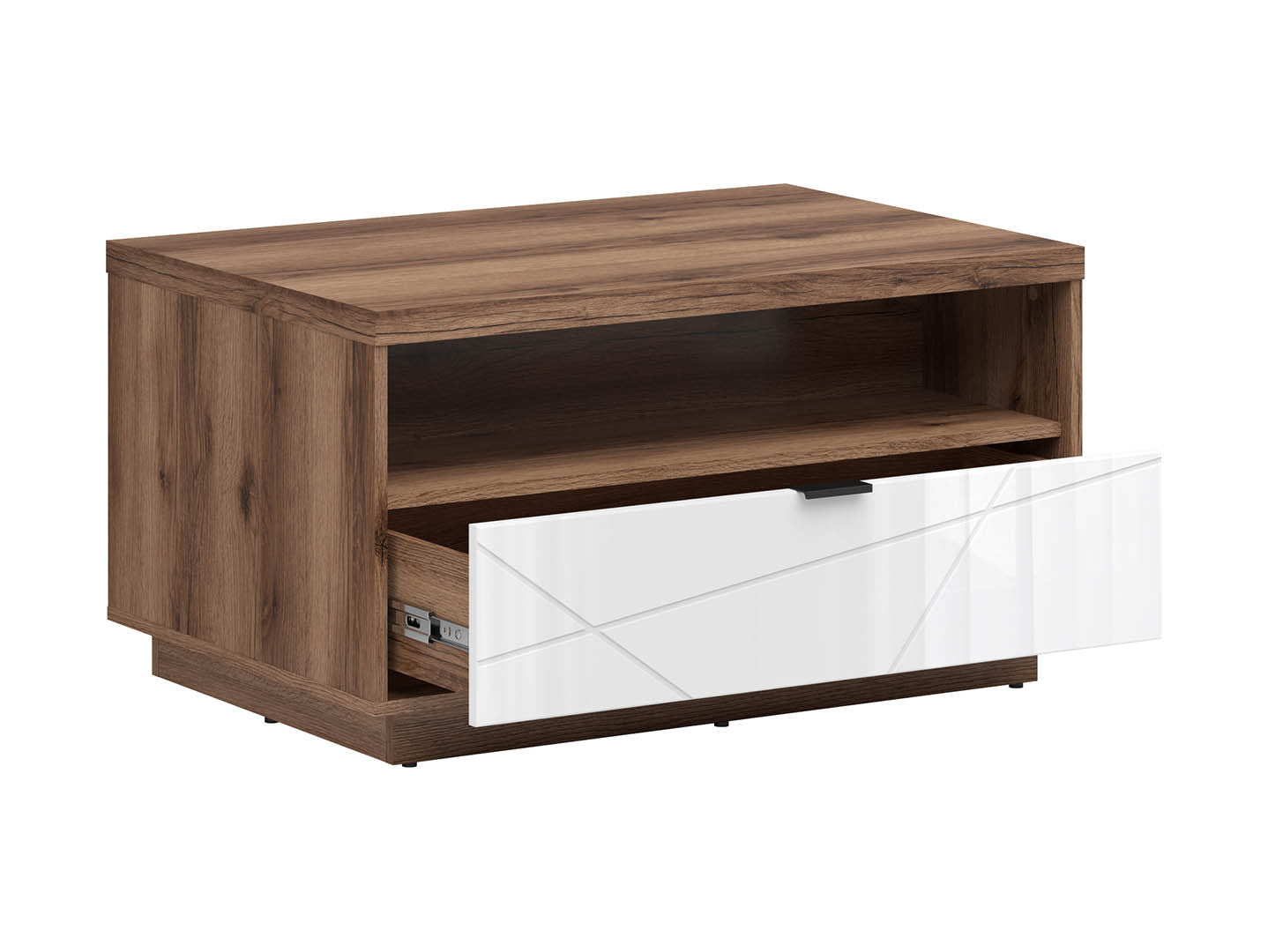 Forn Coffee Table 90×60 cm – Dark Delano Oak / White Gloss | Soft-Close Drawer & Lower Shelf