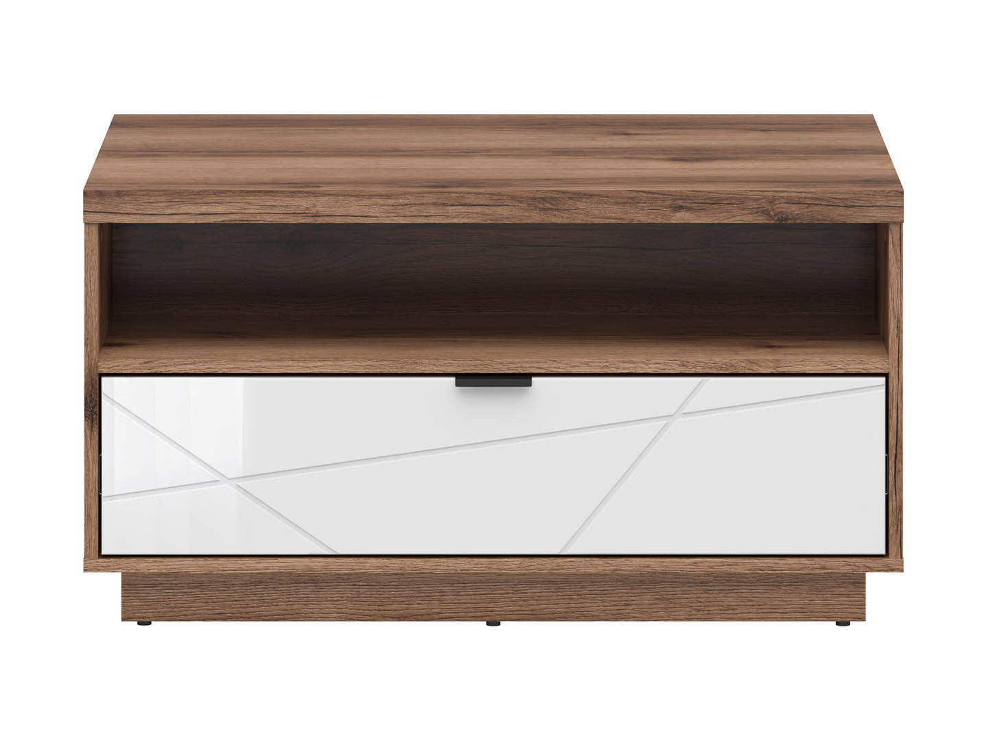 Forn Coffee Table 90×60 cm – Dark Delano Oak / White Gloss | Soft-Close Drawer & Lower Shelf