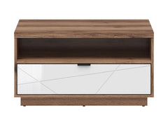 Forn Coffee Table 90×60 cm – Dark Delano Oak / White Gloss | Soft-Close Drawer & Lower Shelf