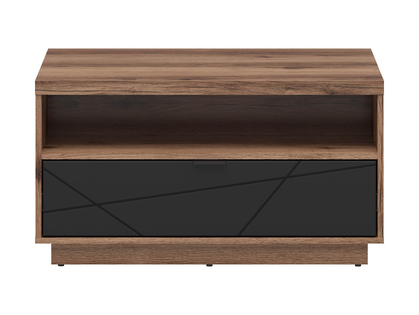 Forn Coffee Table – Dark Delano Oak & Black Matt | Soft-Close Drawer, Grooved Front & Magazine Shelf | 90×60 cm