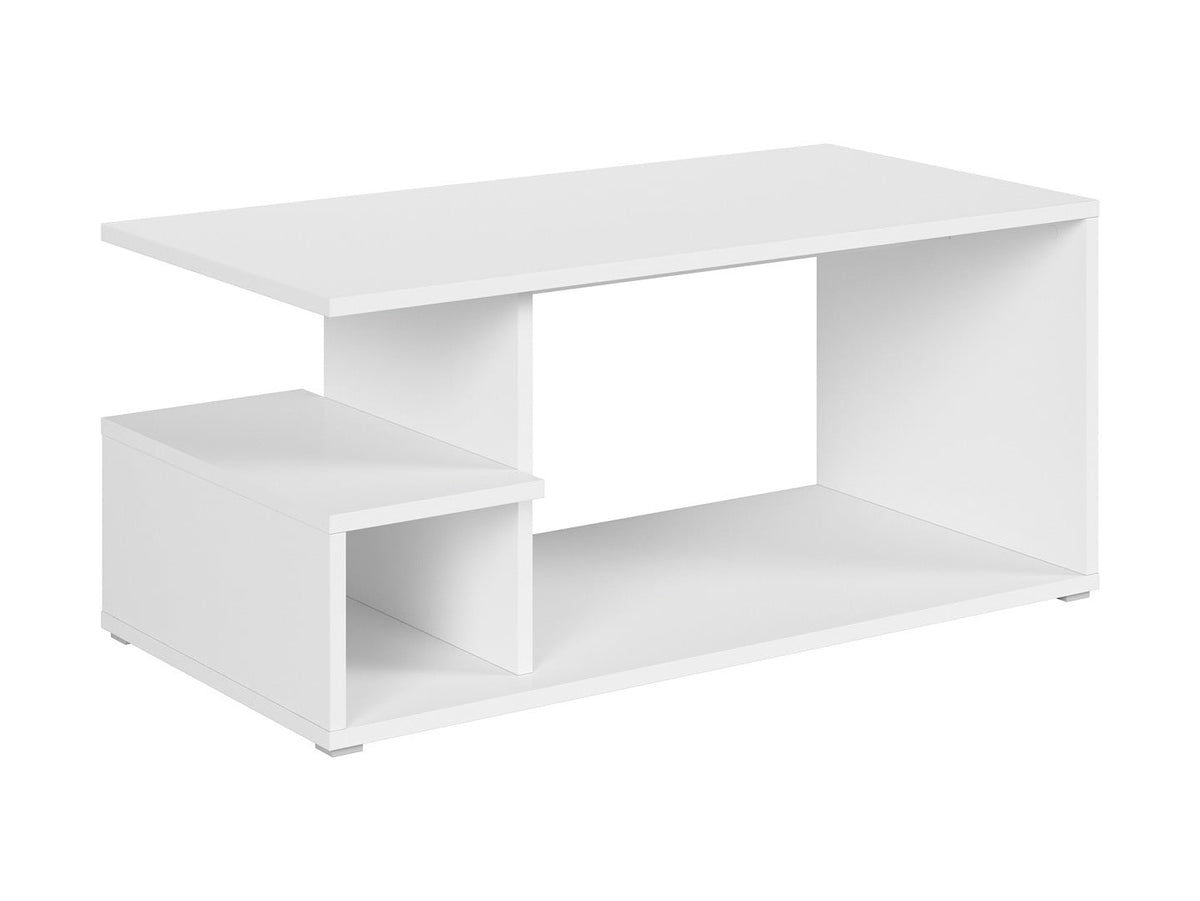 Gato Coffee Table — Geometric Design, Open Shelf & Stable Base, Alpine White