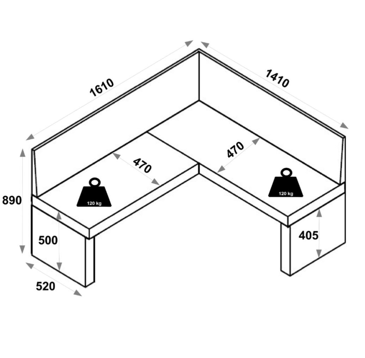 Campel Corner Kitchen Bench with Backrest – Right