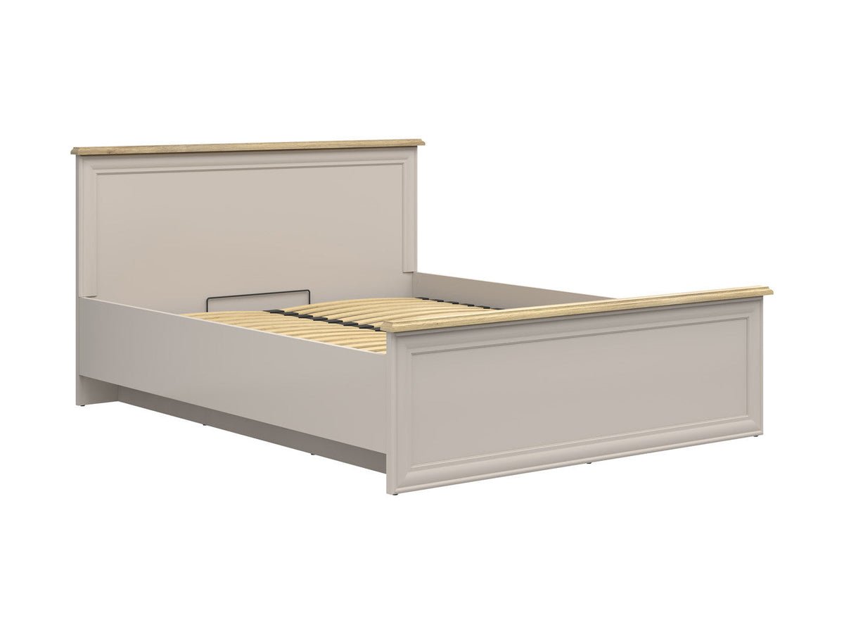 Anga Bed 160 — Upholstered Headboard, Storage & Mauvella Oak