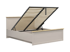 Anga Bed 160 — Upholstered Headboard, Storage & Mauvella Oak