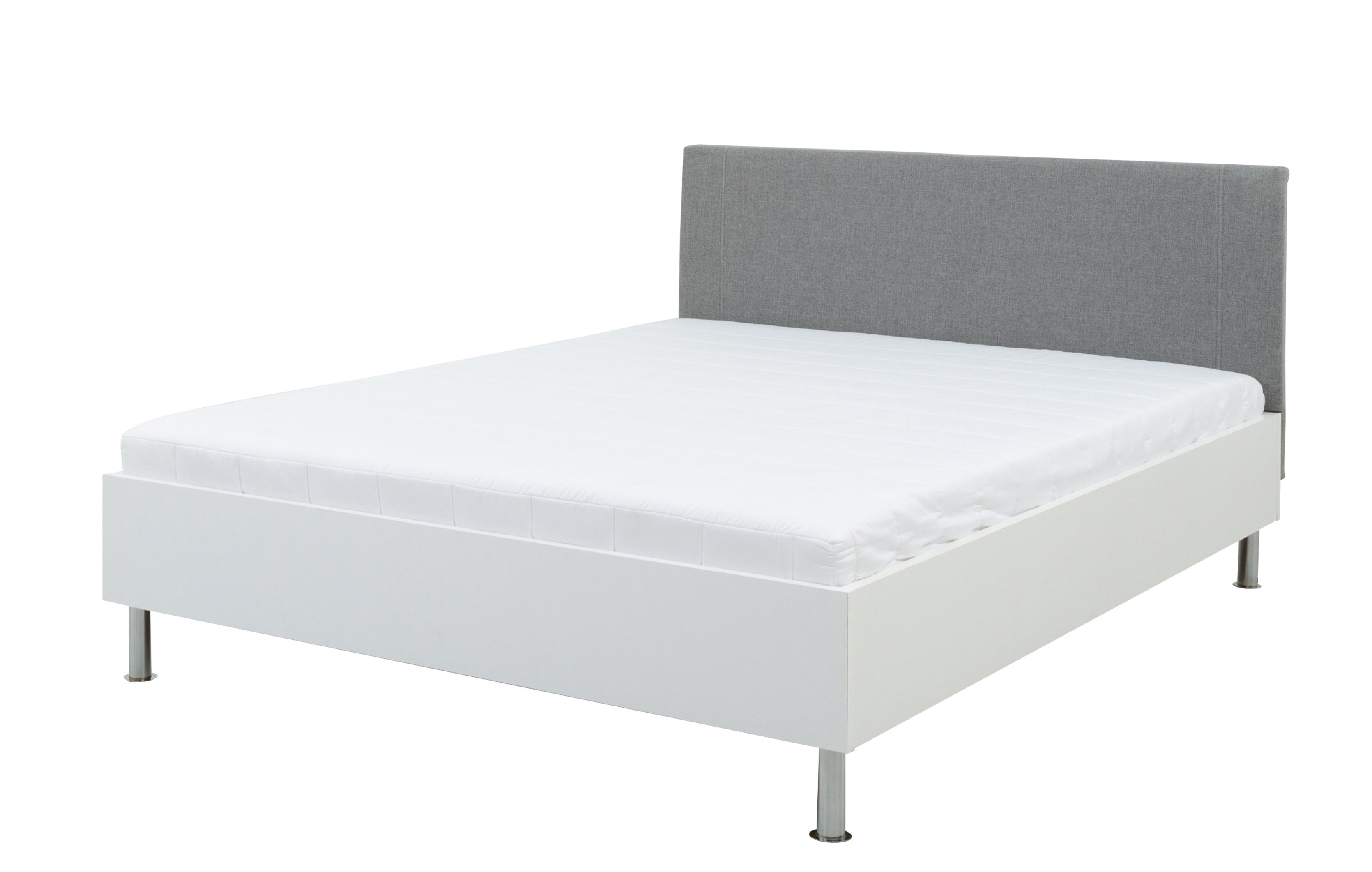 Anton Bed 140x200 cm – White, Upholstered Headboard, Slatted Base & Bonell Spring Mattress