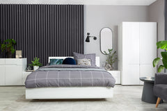 Azteca Trio Bed 160 — Smooth Fronts, Decorative Rail & Interchangeable Trim, White & White Gloss