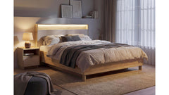Dalva Bed 160 — Japandi Style, LED Headboard with USB, Gas Lift Storage, Mauvella Oak & Kashmir