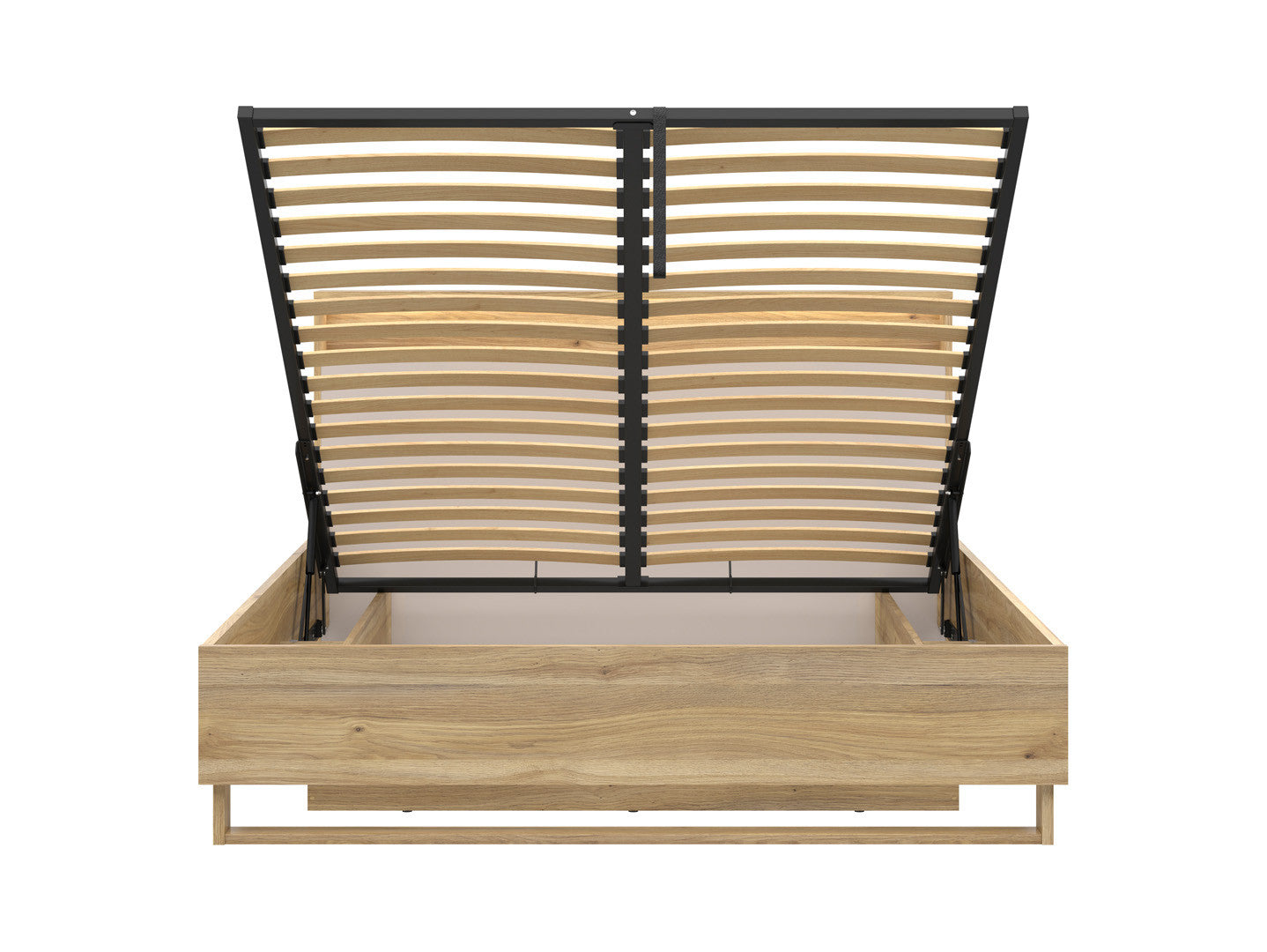 Dalva Bed 160 — Japandi Style, LED Headboard with USB, Gas Lift Storage, Mauvella Oak & Kashmir