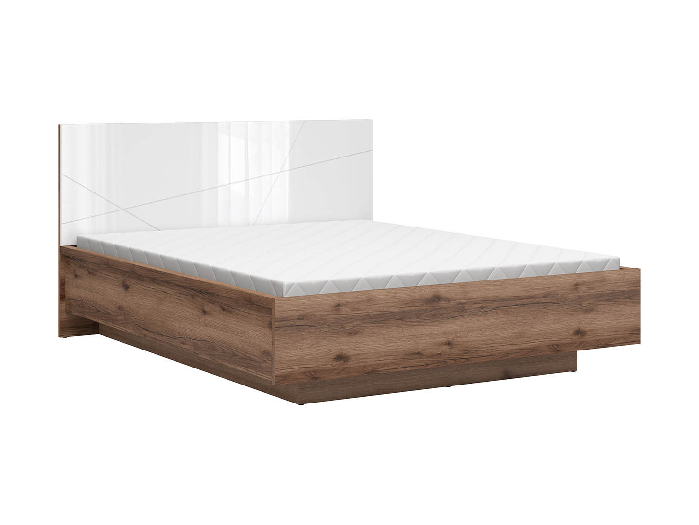 Forn Storage Bed 160×200 cm – Gas-Lift Base, Modern Style, 4 Colour Options | Dark Delano Oak & White Gloss