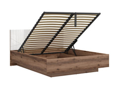 Forn Storage Bed 160×200 cm – Gas-Lift Base, Modern Style, 4 Colour Options | Dark Delano Oak & White Gloss