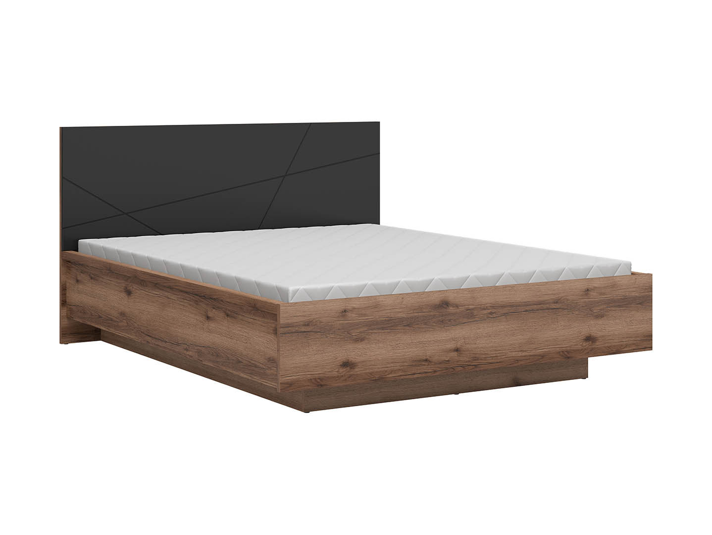 Forn Bed 160×200 with Storage – Dark Delano Oak / Matt Black