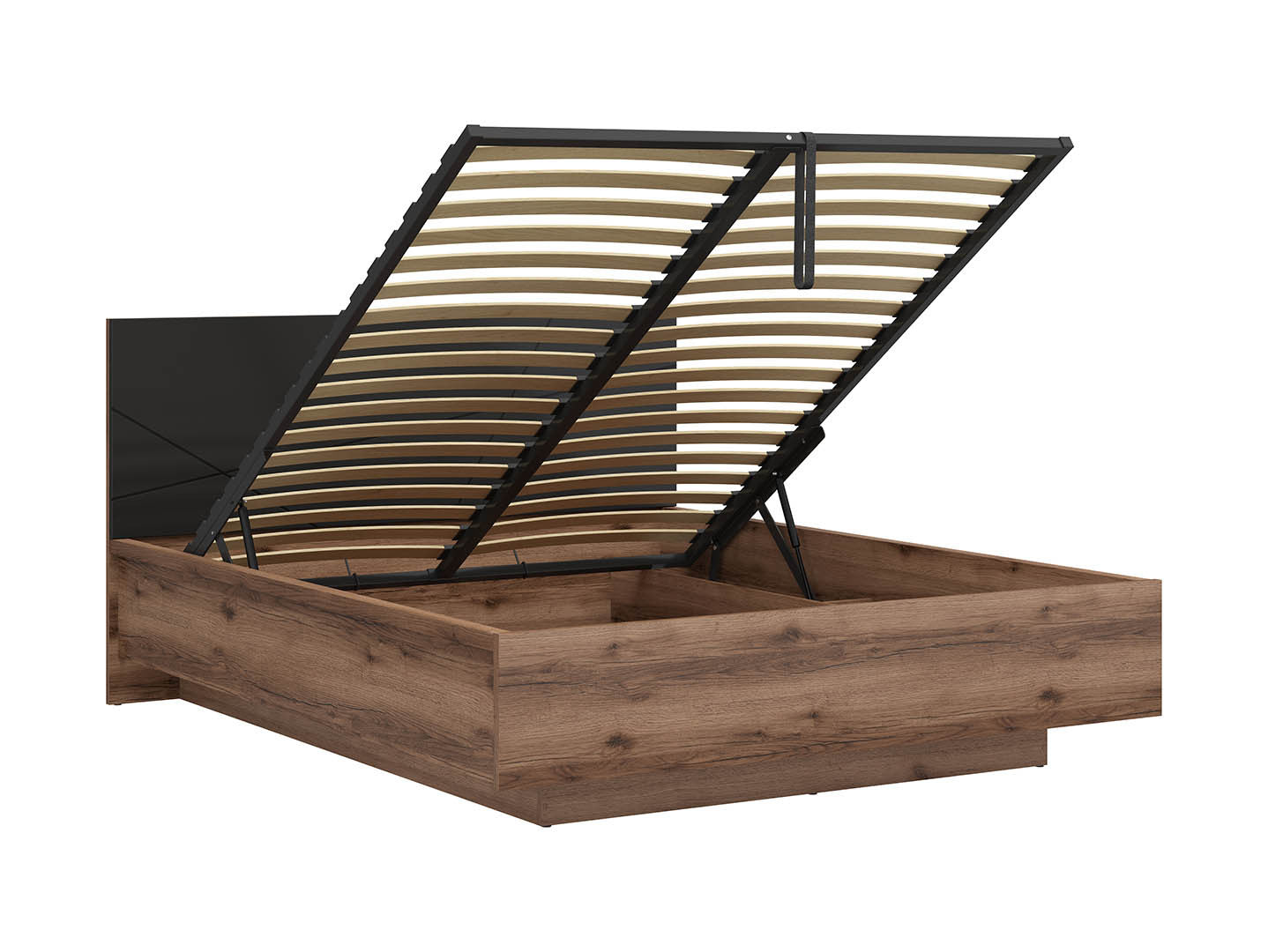 Forn Bed 160×200 with Storage – Dark Delano Oak / Matt Black