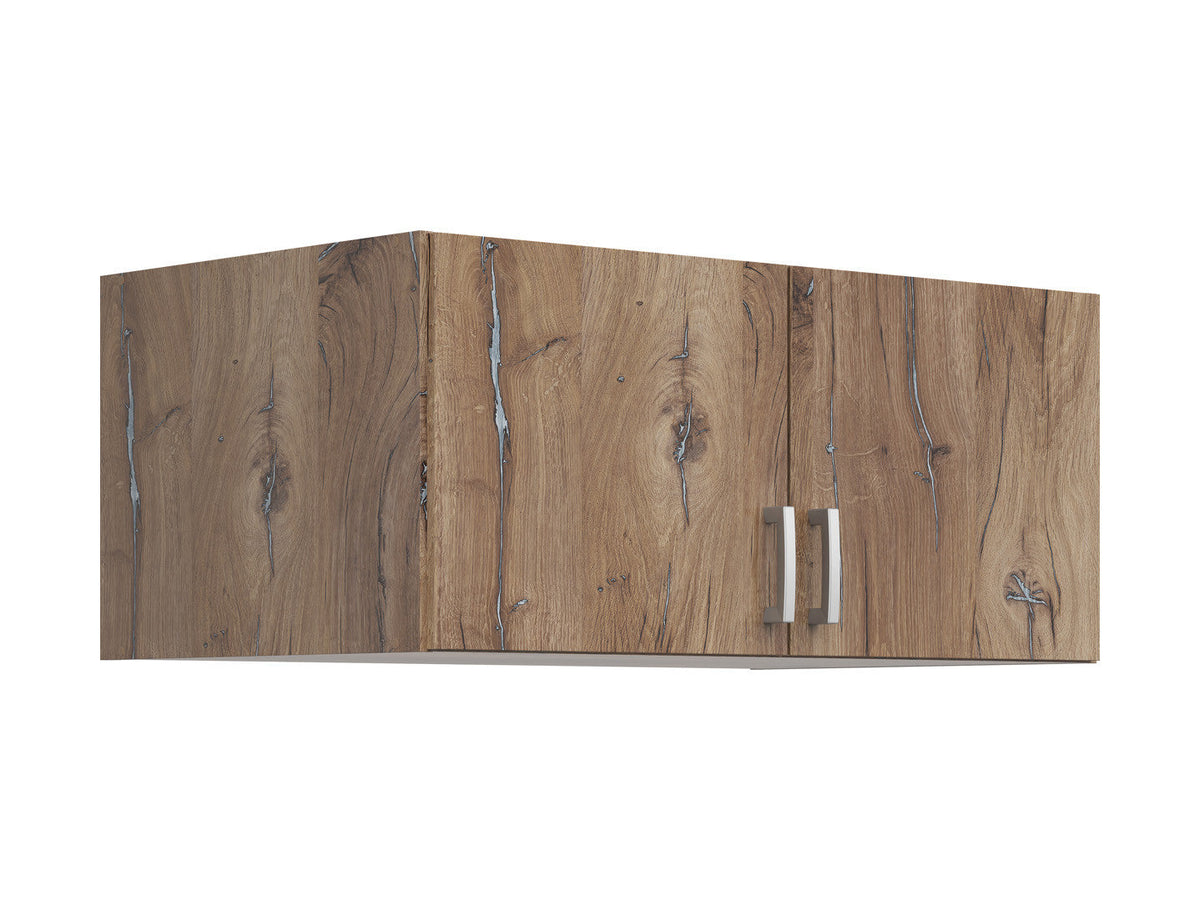 Brando 2 Wardrobe Top Cabinet 91x54x39 cm – 2 Doors, Dark Flagstaff Oak & Textile