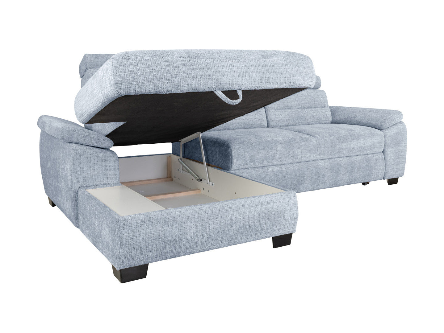 Aguda Corner Sofa Bed | Dolphin Mechanism, 3 Adjustable Headrests & Storage | 269x175cm | 133x210cm Sleep