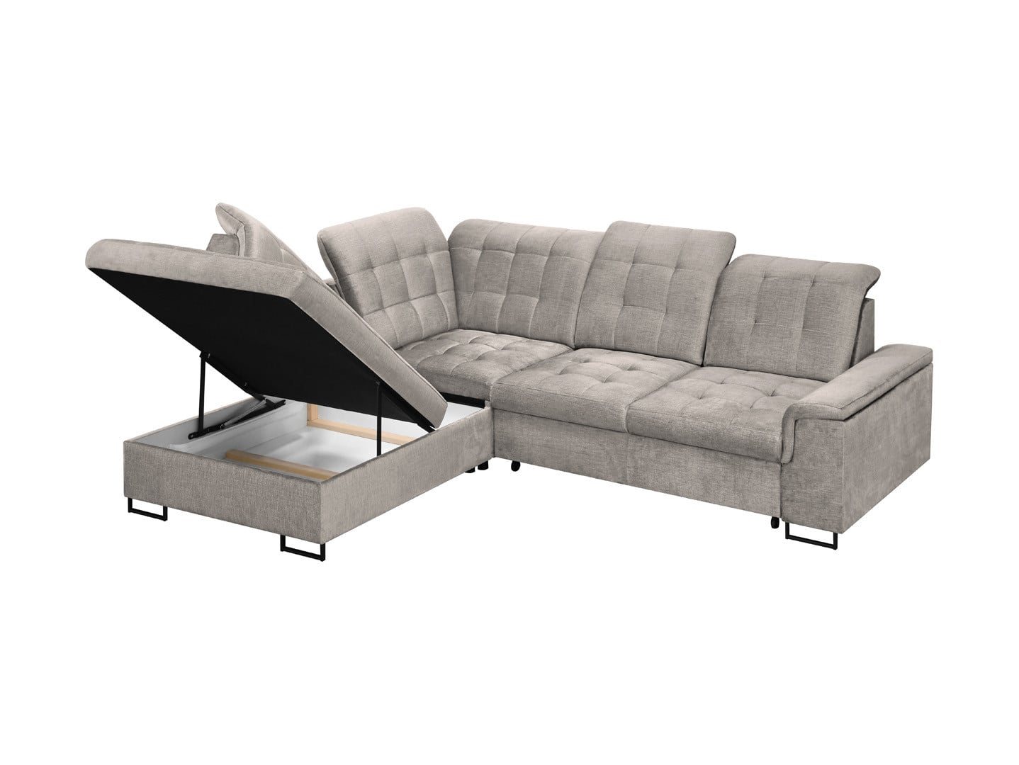 Aragon Corner Sofa Bed with Storage 270×230 cm – Adjustable Headrests & Seat Depth
