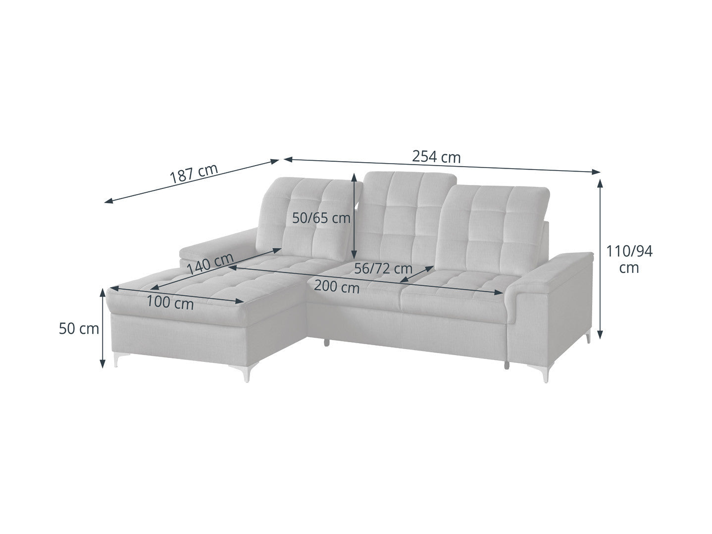 Ariado Left-Hand Corner Sofa Bed with Storage – Velour, 140x200 cm Sleeping Surface