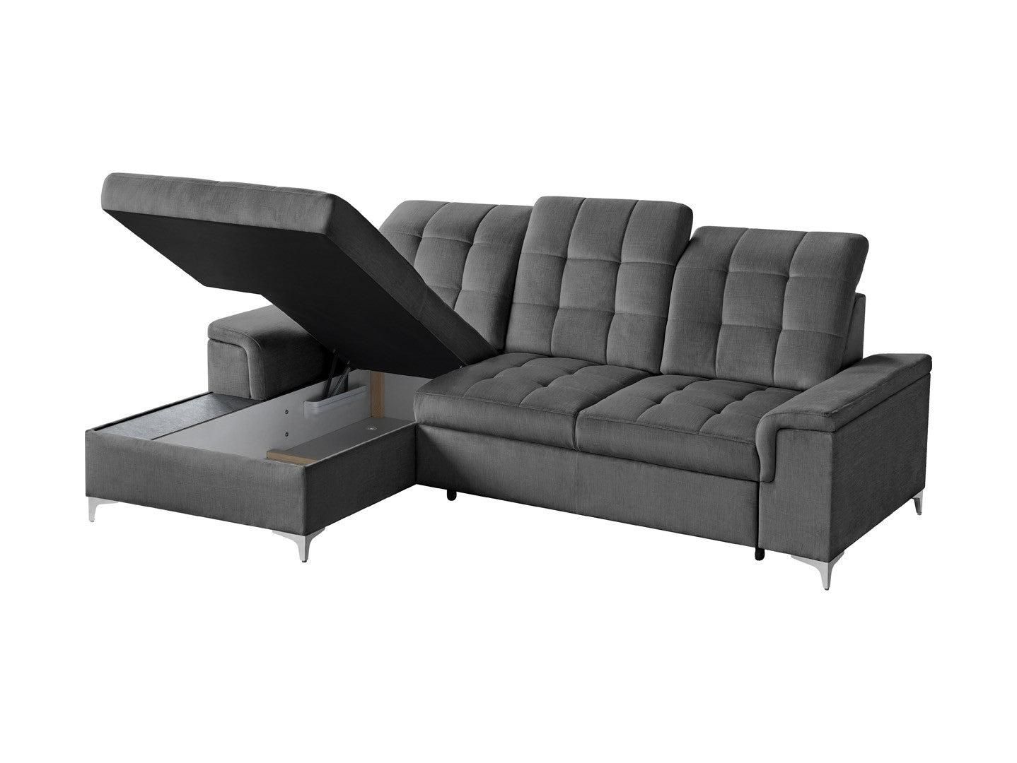 Ariado Left-Hand Corner Sofa Bed with Storage – Velour, 140x200 cm Sleeping Surface