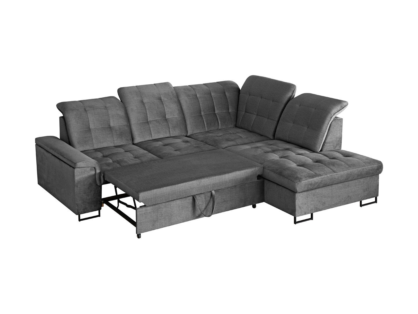 Aragon Corner Sofa Bed — Dolphin Mechanism, Adjustable Headrests & Seat, 140x198cm Sleeping Surface & Storage
