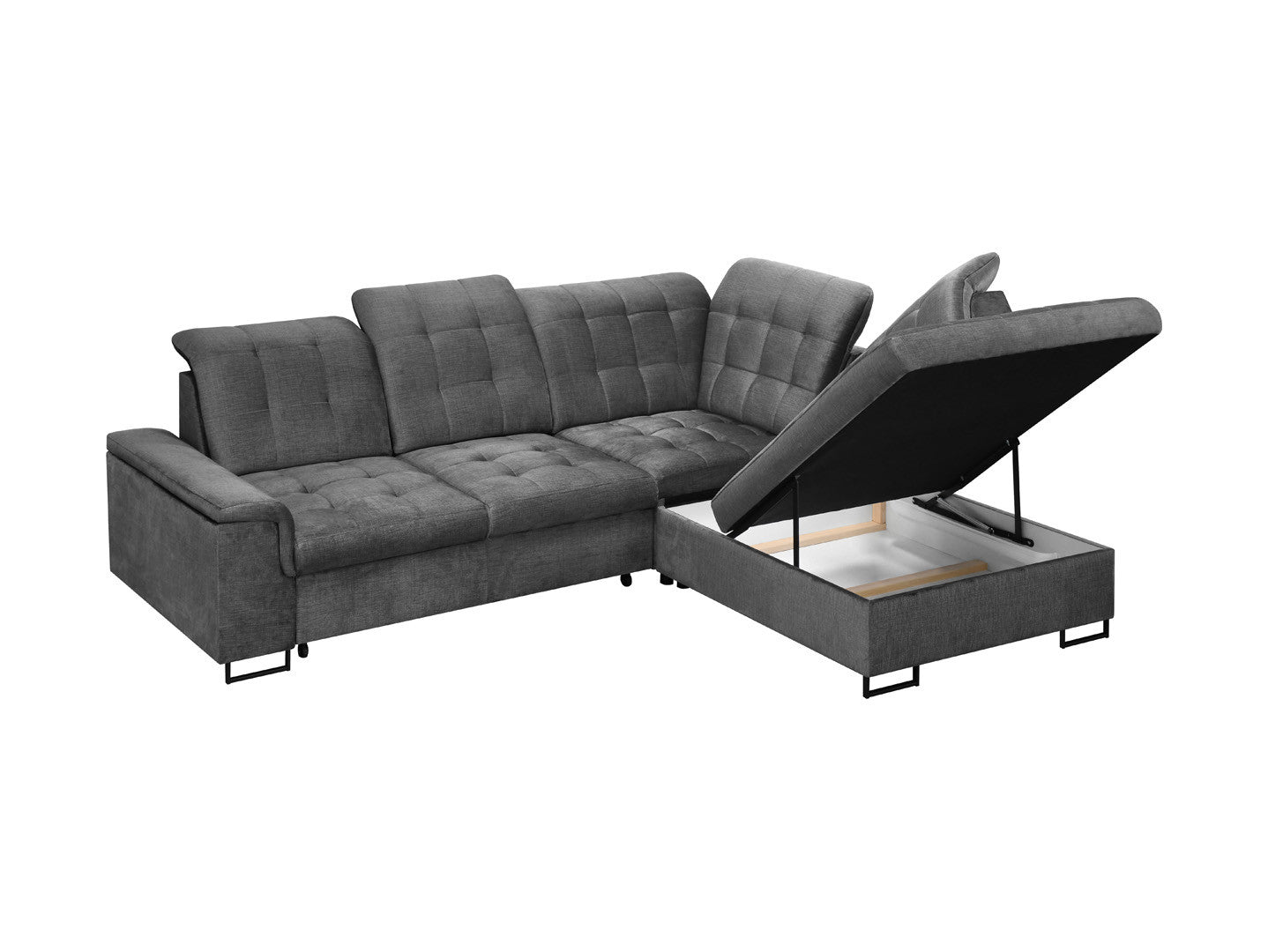 Aragon Corner Sofa Bed — Dolphin Mechanism, Adjustable Headrests & Seat, 140x198cm Sleeping Surface & Storage