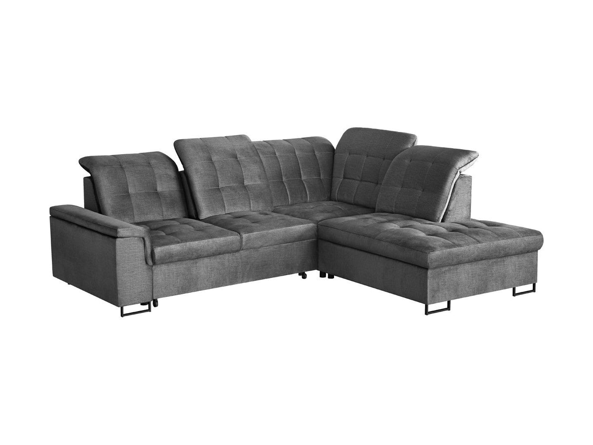 Aragon Corner Sofa Bed — Dolphin Mechanism, Adjustable Headrests & Seat, 140x198cm Sleeping Surface & Storage