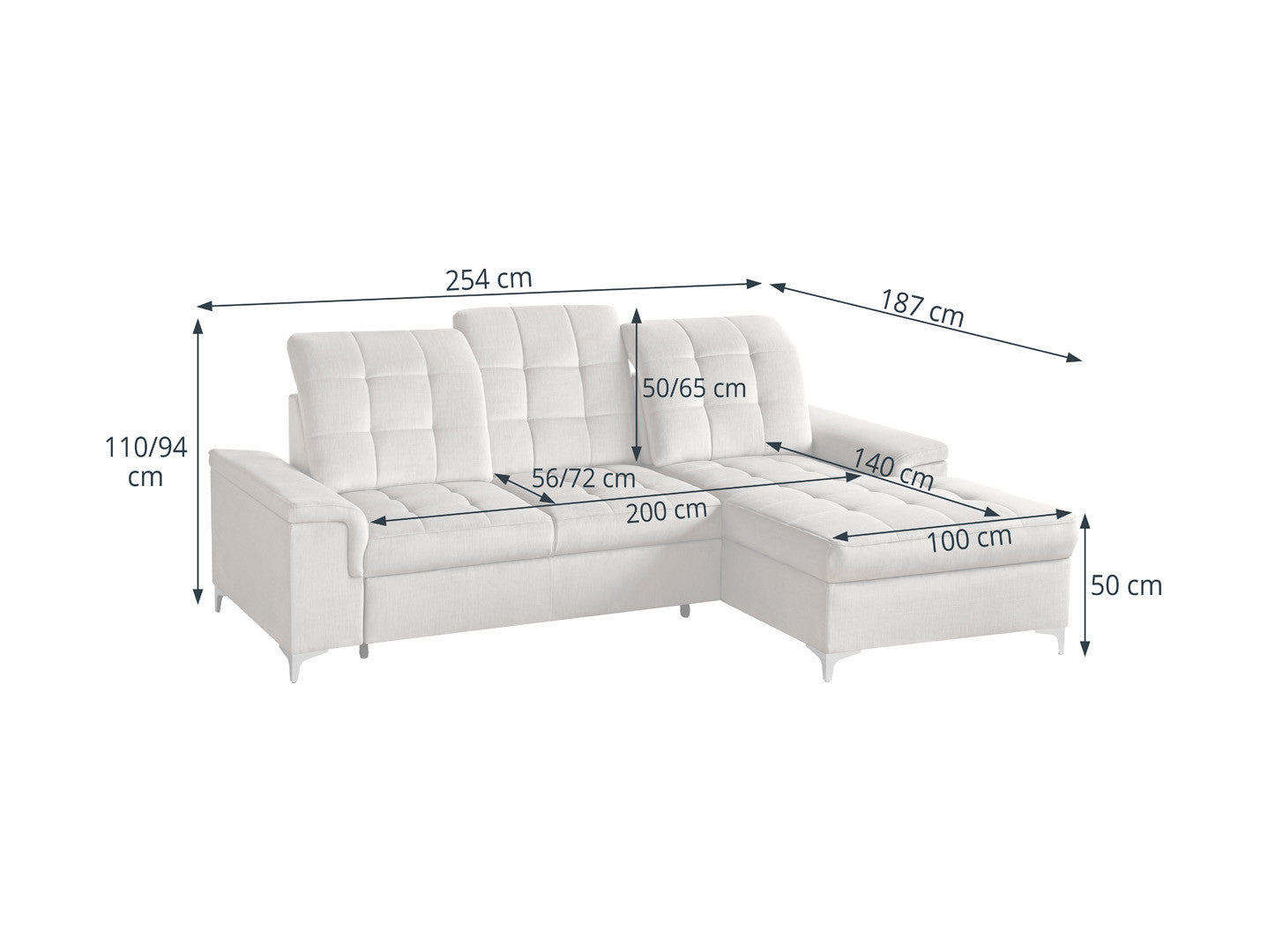 Ariado Right-Hand Corner Sofa Bed — Velour, Dolphin Mechanism, 140x200cm Sleeping Surface & Storage, Grey
