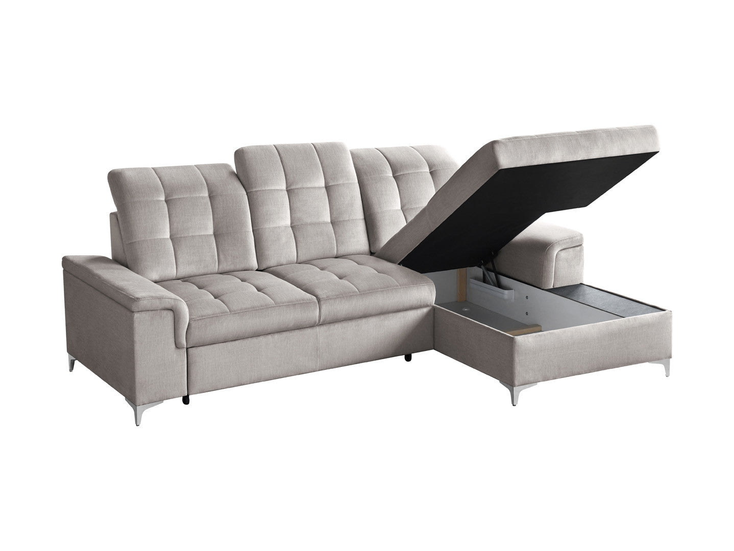 Ariado Right-Hand Corner Sofa Bed — Velour, Dolphin Mechanism, 140x200cm Sleeping Surface & Storage, Grey