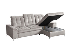 Ariado Right-Hand Corner Sofa Bed — Velour, Dolphin Mechanism, 140x200cm Sleeping Surface & Storage, Grey