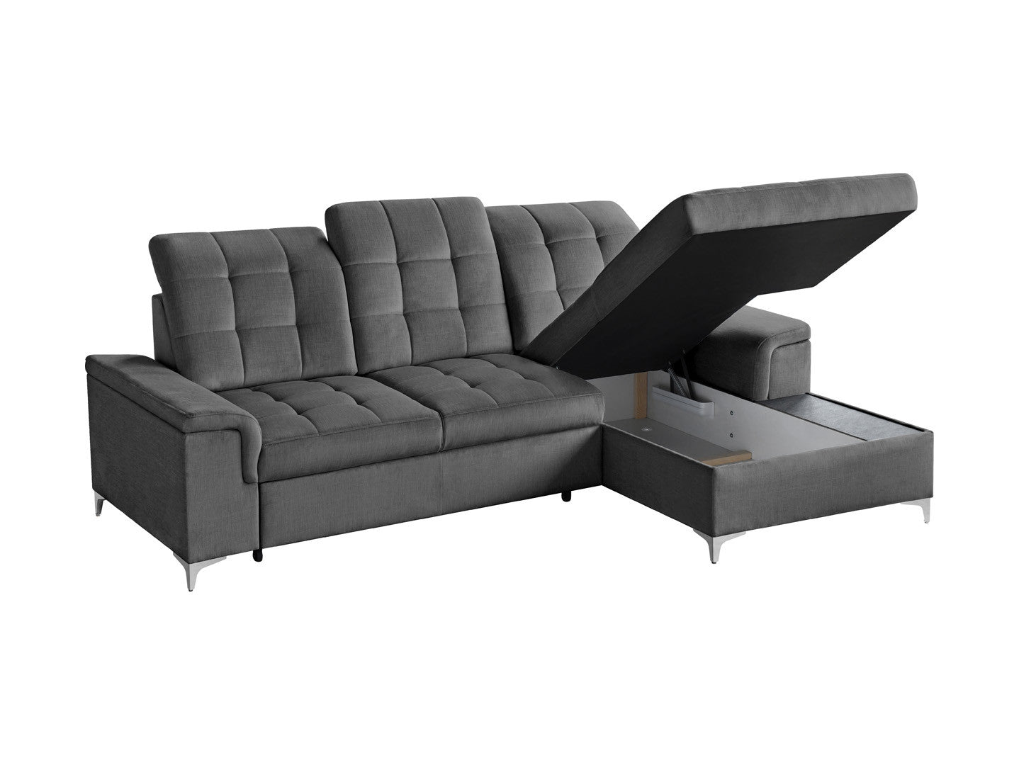 Ariado Right-Hand Corner Sofa Bed — Dolphin Mechanism, 140x200cm Sleeping Surface, Velvet Upholstery & Bedding Storage, Voss 15