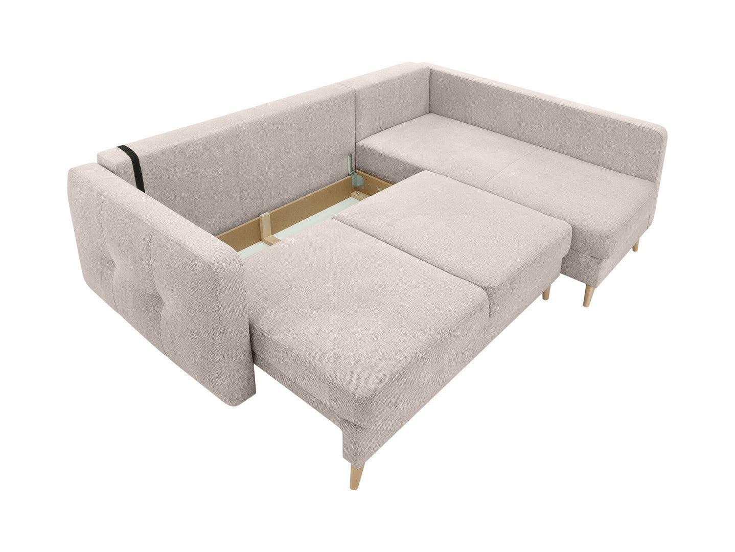 Cornet Corner Sofa Bed — DL Auto Mechanism, 135x198cm Sleeping Surface, Bedding Storage & Back Cushions, Lotus Sand