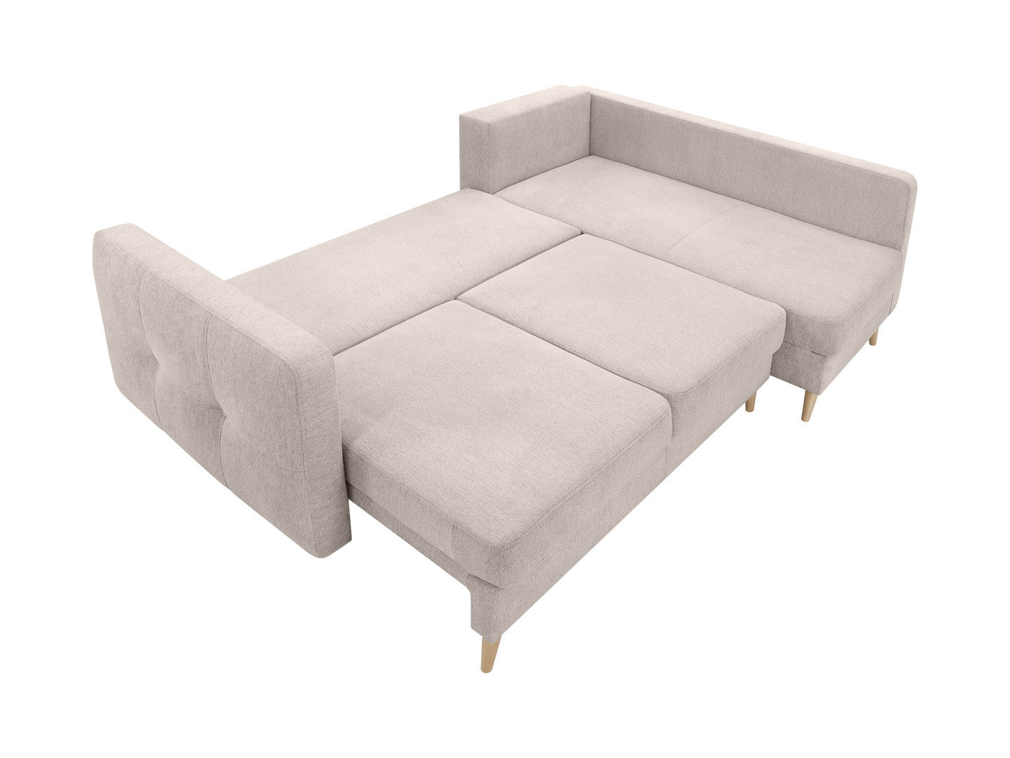 Cornet Corner Sofa Bed — DL Auto Mechanism, 135x198cm Sleeping Surface, Bedding Storage & Back Cushions, Lotus Sand