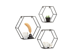 Dana Hexagon Wall Shelves – Set of 3 | Black Metal | Arrange Freely | Loft & Scandi Style