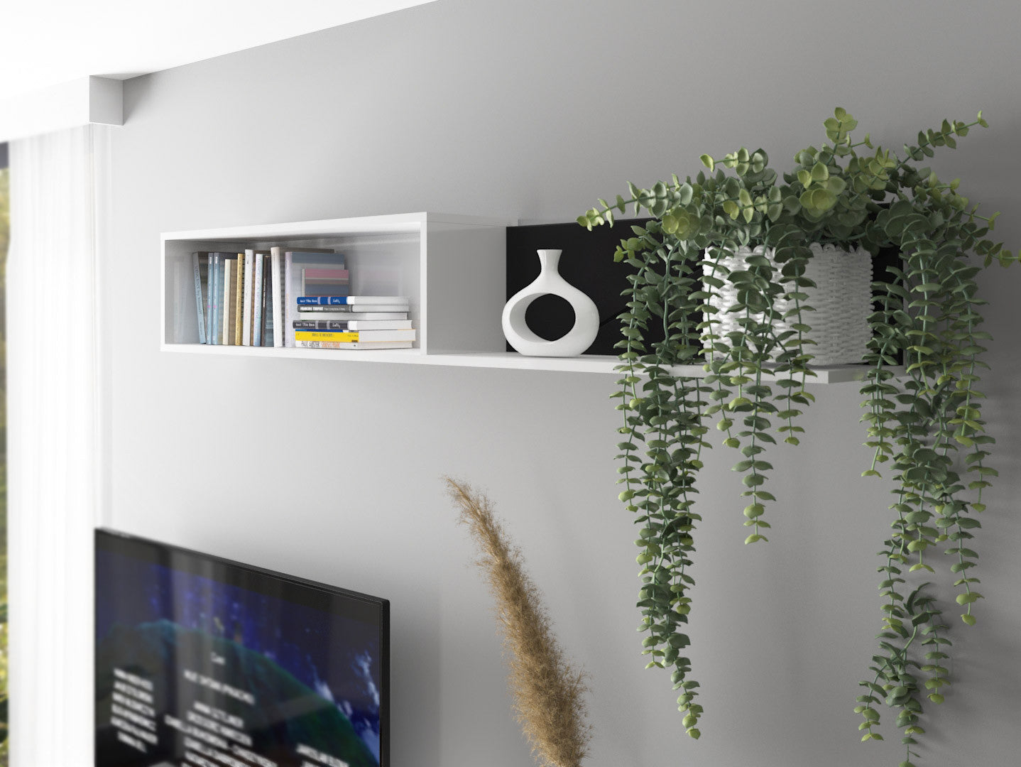 Forn Floating Wall Shelf 156 cm – White Gloss, 2 Compartments