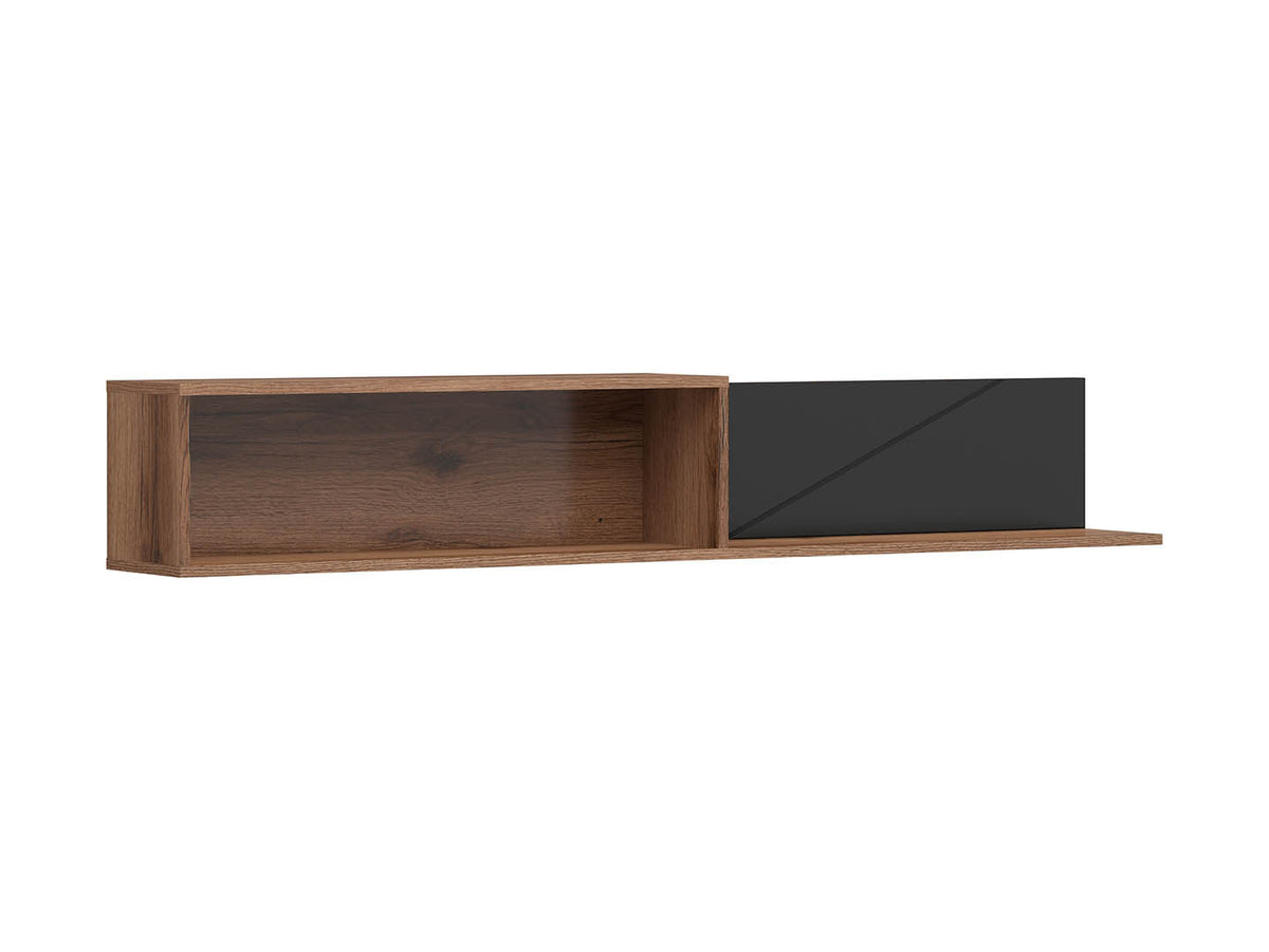 Forn Floating Wall Shelf 156cm — Open & Enclosed Sections, Dark Delano Oak & Black Matt