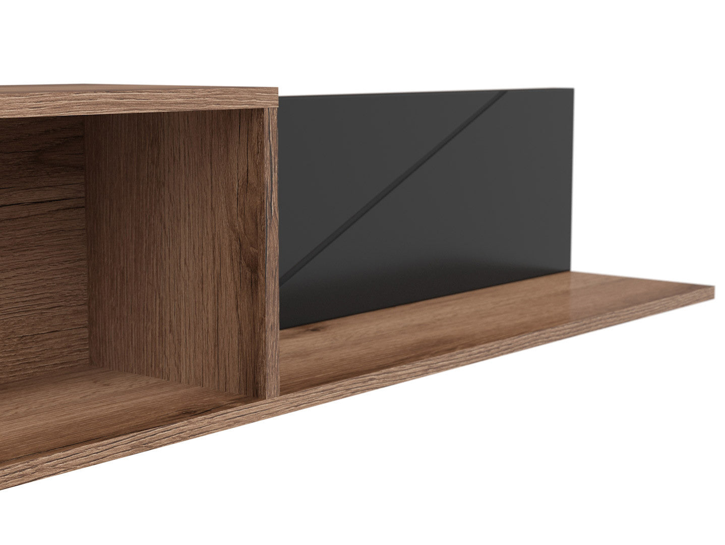 Forn Floating Wall Shelf 156cm — Open & Enclosed Sections, Dark Delano Oak & Black Matt