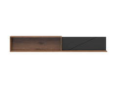Forn Floating Wall Shelf 156cm — Open & Enclosed Sections, Dark Delano Oak & Black Matt