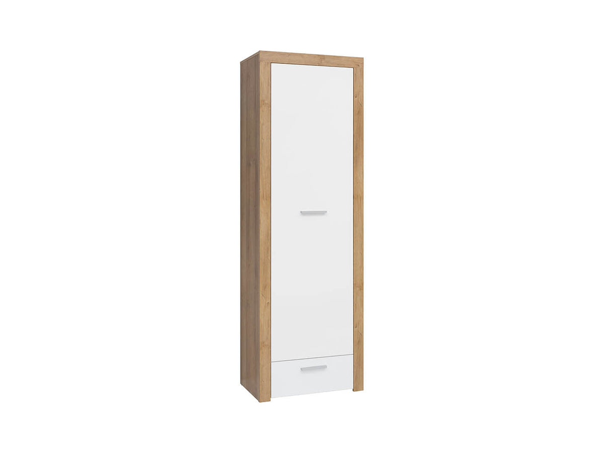 Balder Closed Bookcase with Drawer | Riviera Oak / White Gloss | 62×192 cm