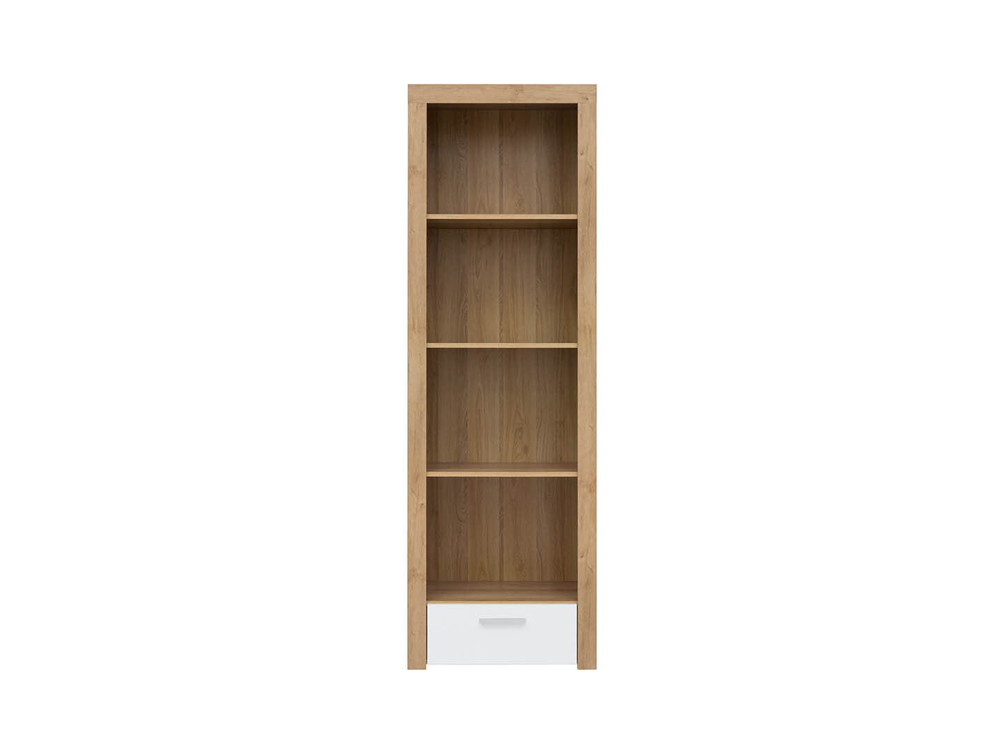 Balder Open Bookcase 62×192 cm – 3 Shelves & Drawer | Riviera Oak & White Gloss