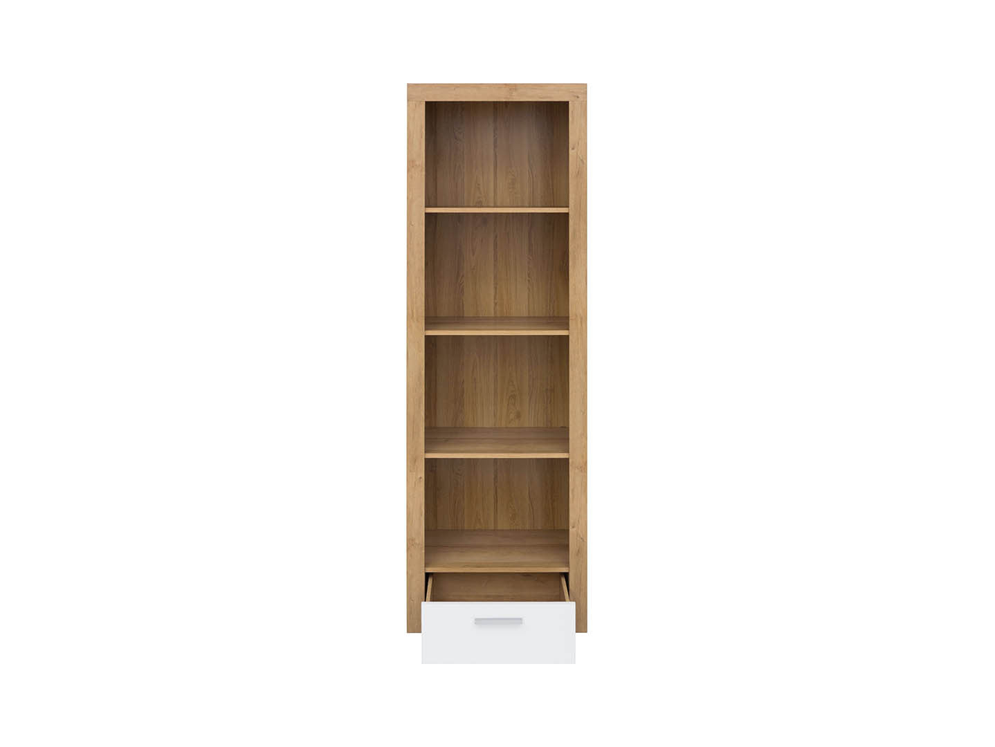 Balder Open Bookcase 62×192 cm – 3 Shelves & Drawer | Riviera Oak & White Gloss